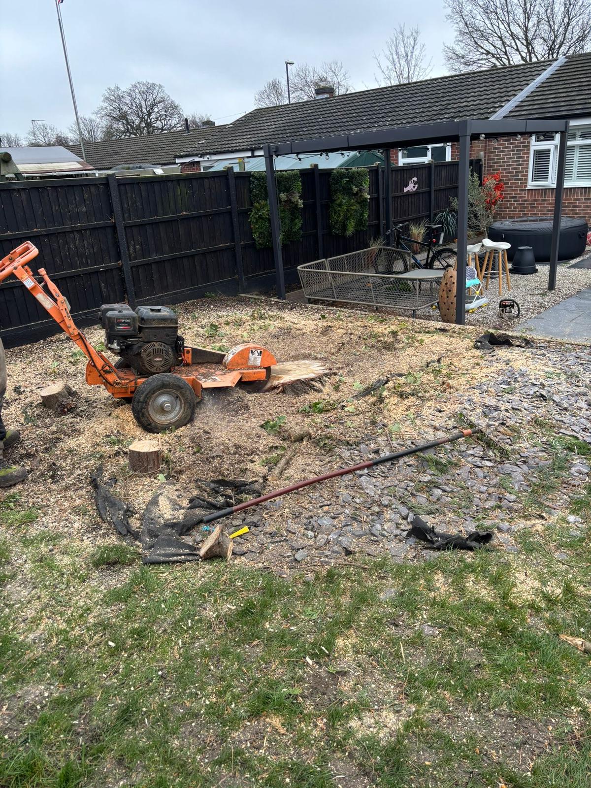 Stump grinder on the job
